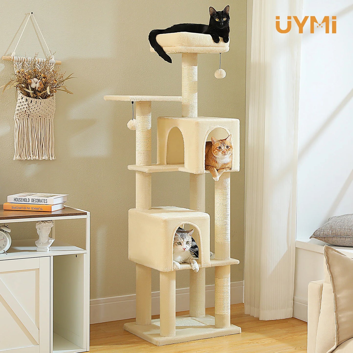 Cat Tree Tower with 2 Condos, Scratching Posts, Perch