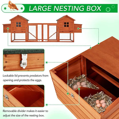 Chicken Coop for 10 Chickens with Run, Nesting Boxes,