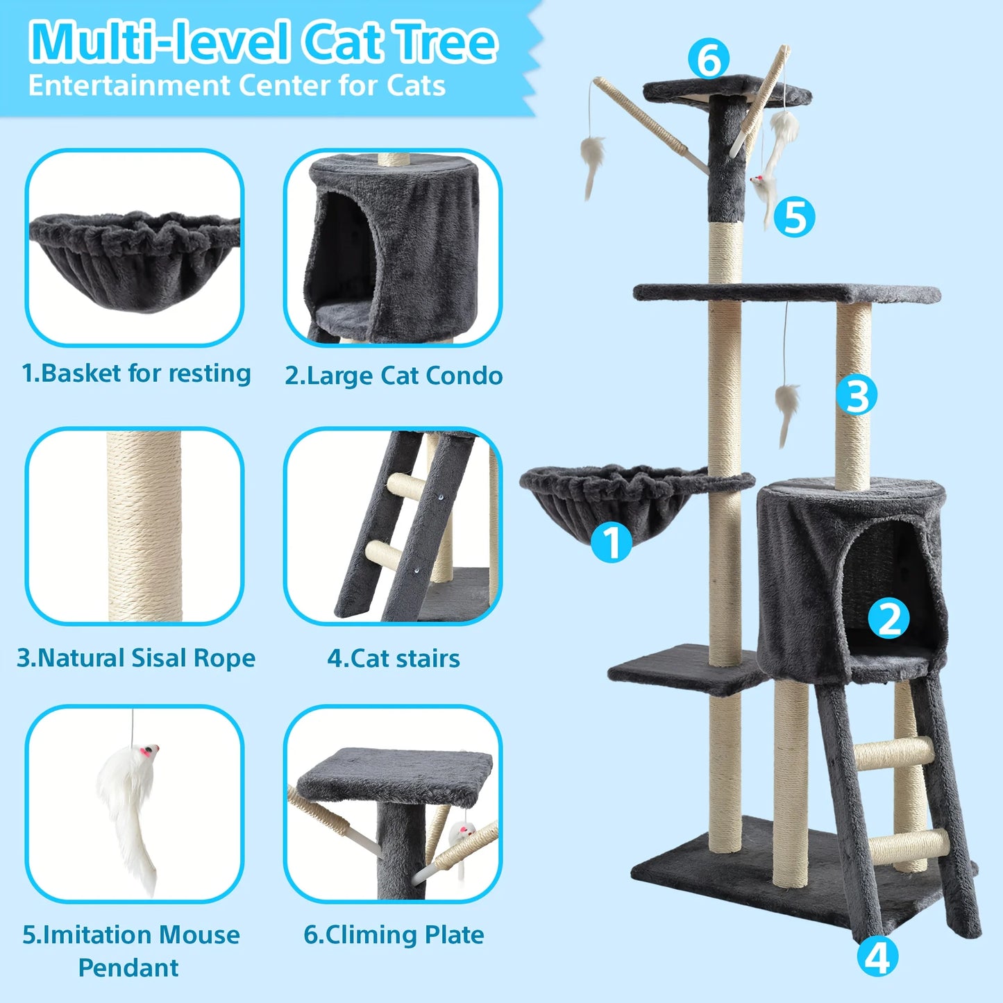Cat Tower w/ Cozy Beds, House, Scratching Post
