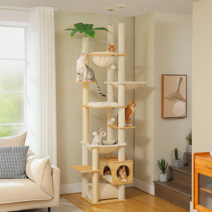 Cat Tree tower Height Adjustable Wooden with Hammock