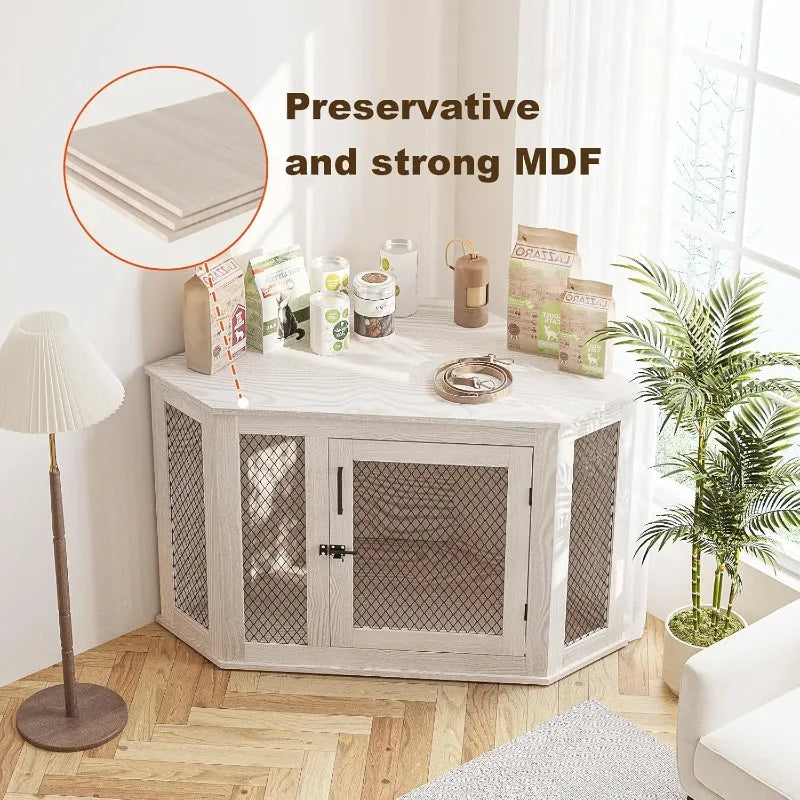 Corner Dog Crate Furniture,52 inch Decorative Pet Crate