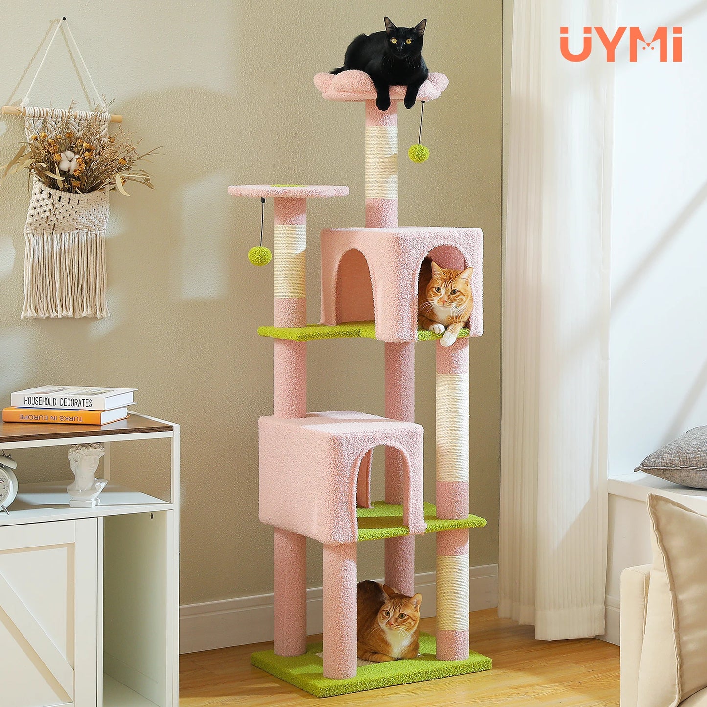 Cat Tree Tower with 2 Condos, Scratching Posts, Perch