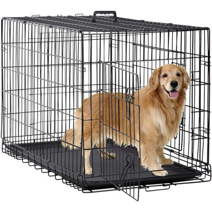 48" Black Foldable Metal Dog Kennel Double Doors