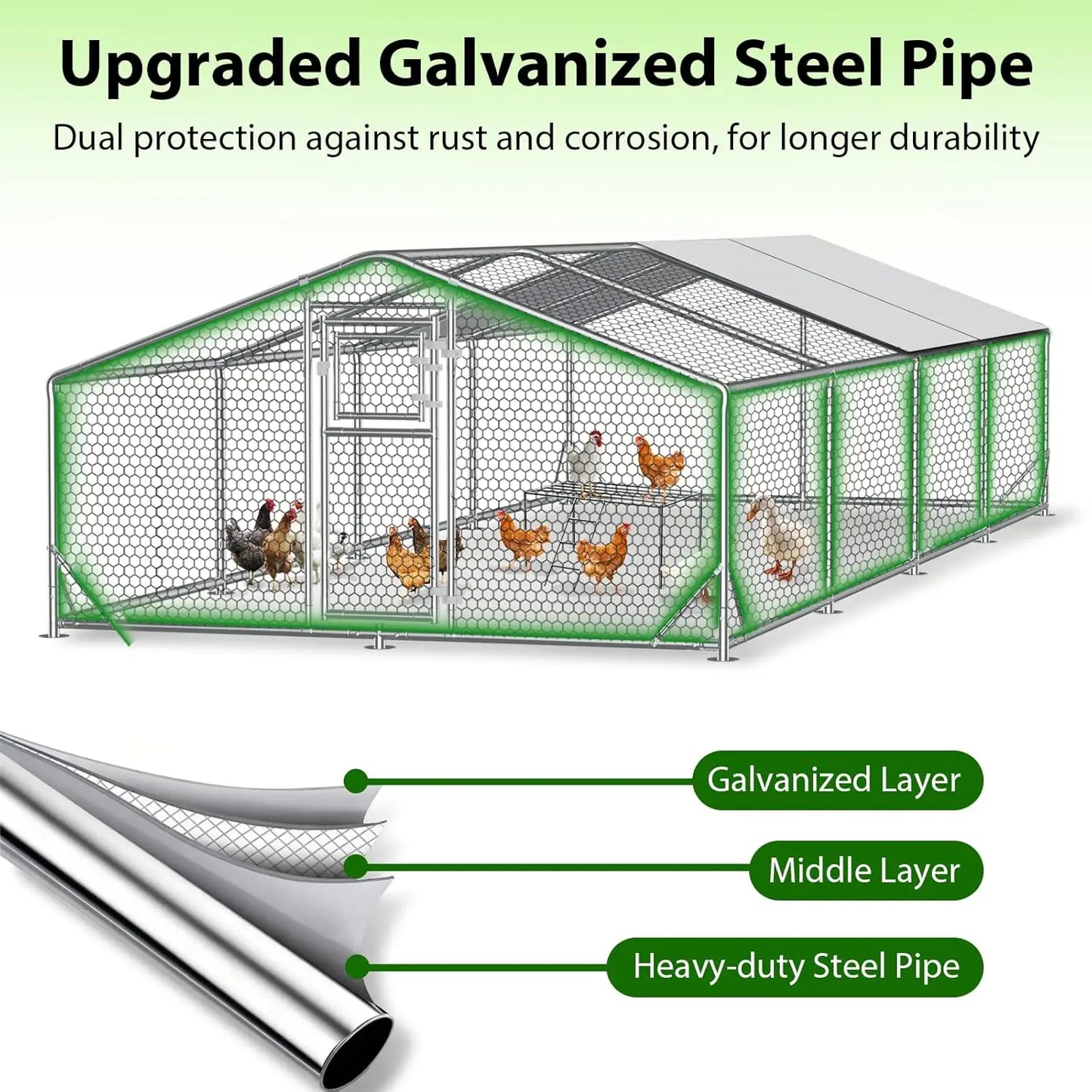 26x10x6.5FT Metal Chicken Coop Run with Cover