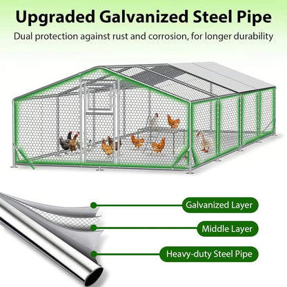 26x10x6.5FT Metal Chicken Coop Run with Cover