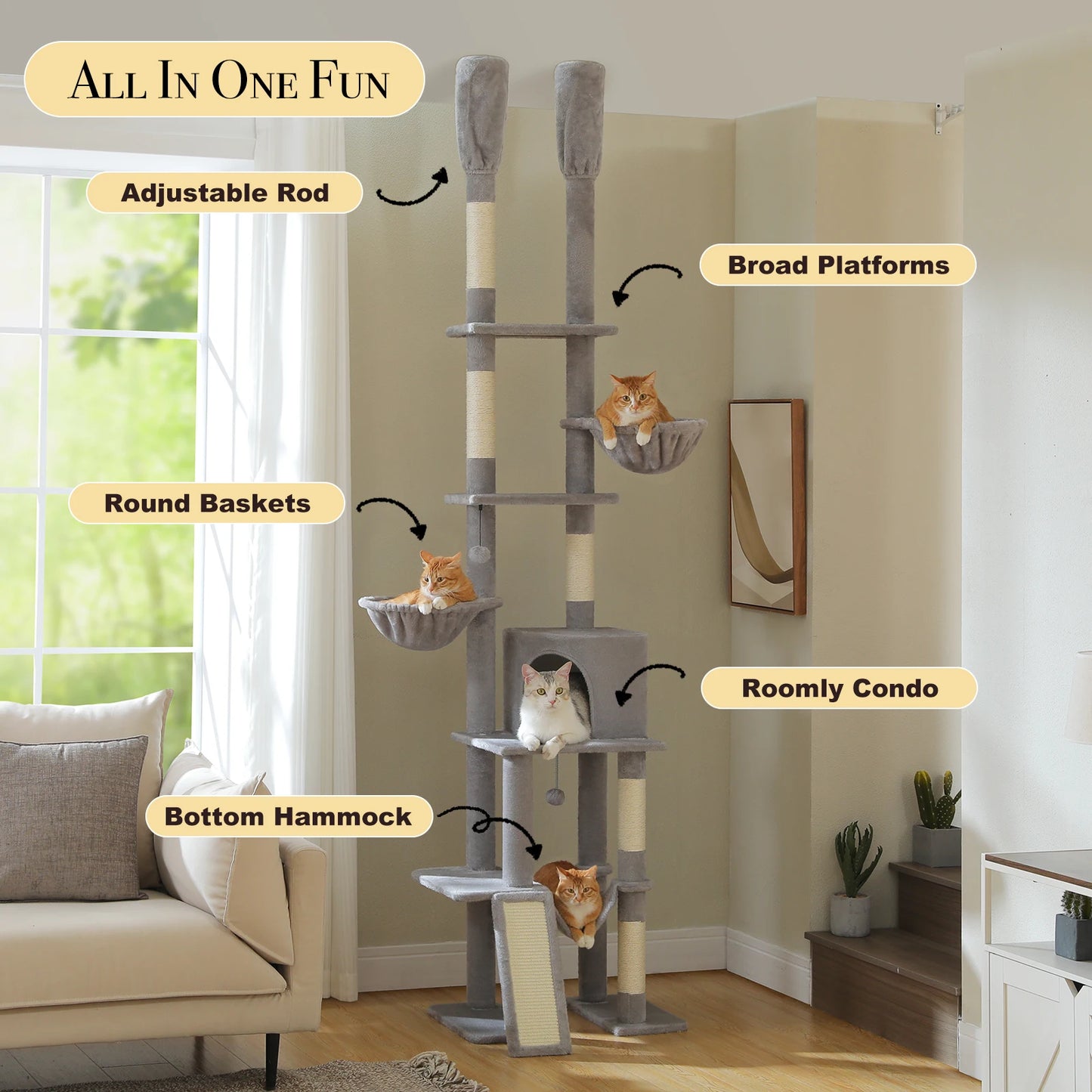 Cactus Cat Tree Floor to Ceiling Tower 7 Tiers