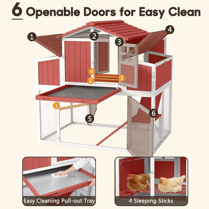 Wooden Chicken Coop 4 Nest Box Waterproof Roof
