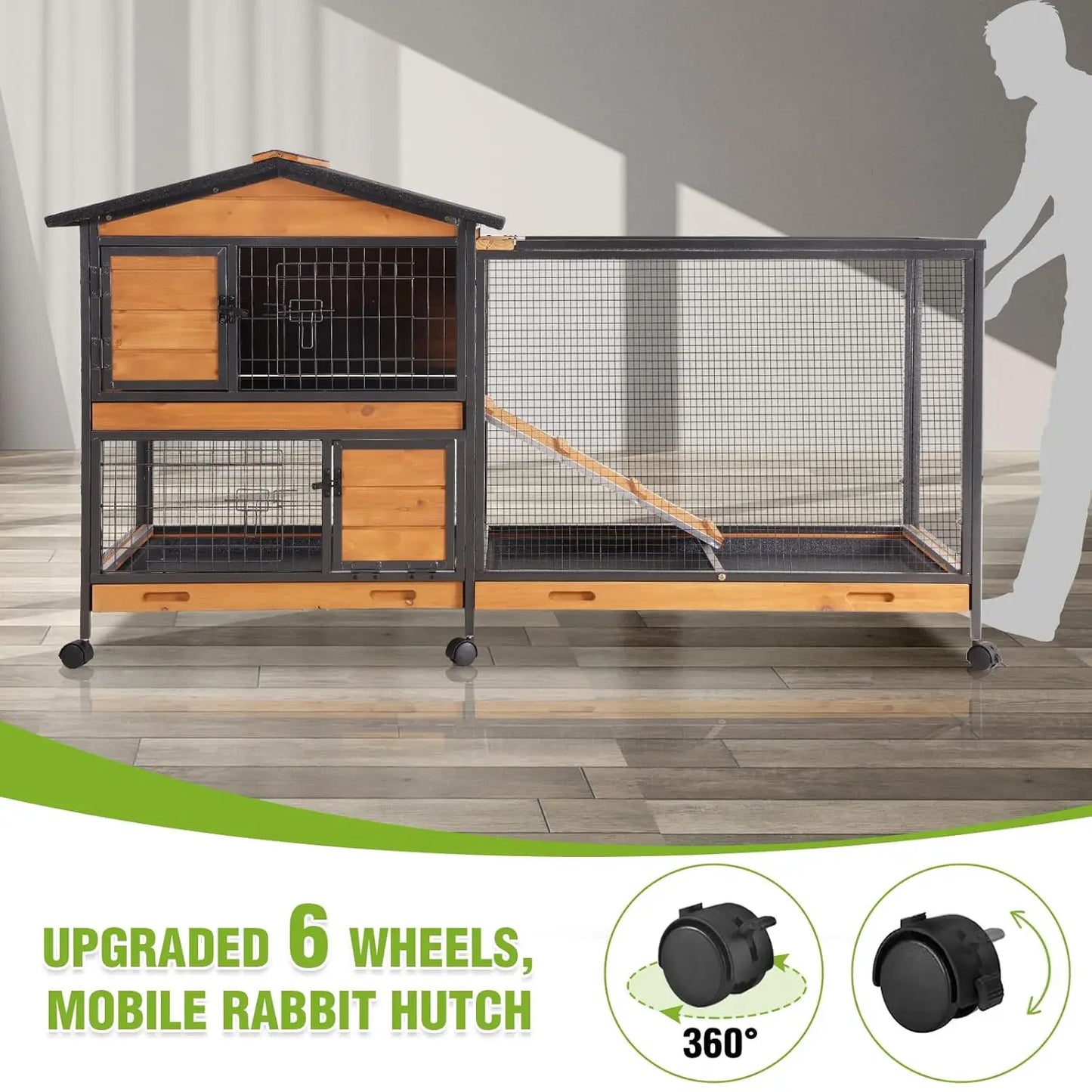 2-Story 62" Rabbit Hutch w/ Metal Frame Indoor/Outdoor