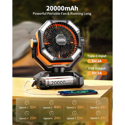 Camping Fan with 4 LED Lantern 8 Speeds