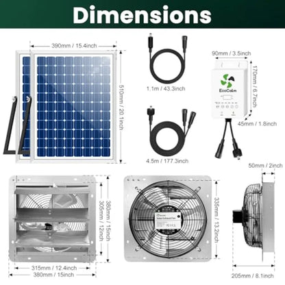 Solar Exhaust Fan for Greenhouse with Battery and Adjustable Thermostat