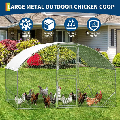 Metal Chicken Coop Walk-in Poultry Cage 9.8 x 6.5 x 6.5ft