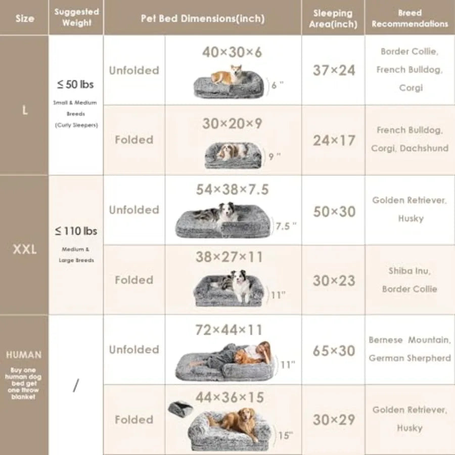Foldable XXL Dog Bed for Large Dog, 54"x38"x7.5"