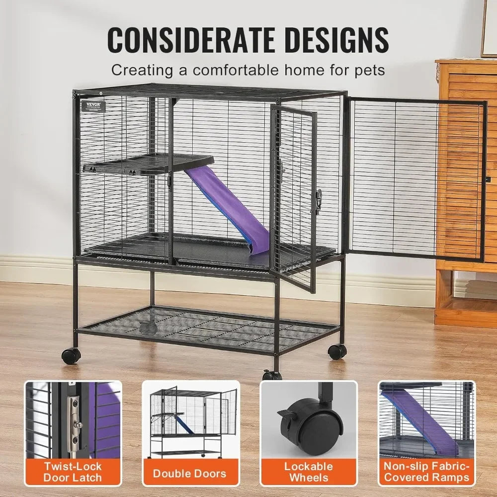 Rolling Metal Small Animal Cage with Ramps & Tray