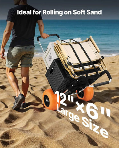 Beach Dolly with 12" Solid Wheels, 165LBS Capacity Folding Cart