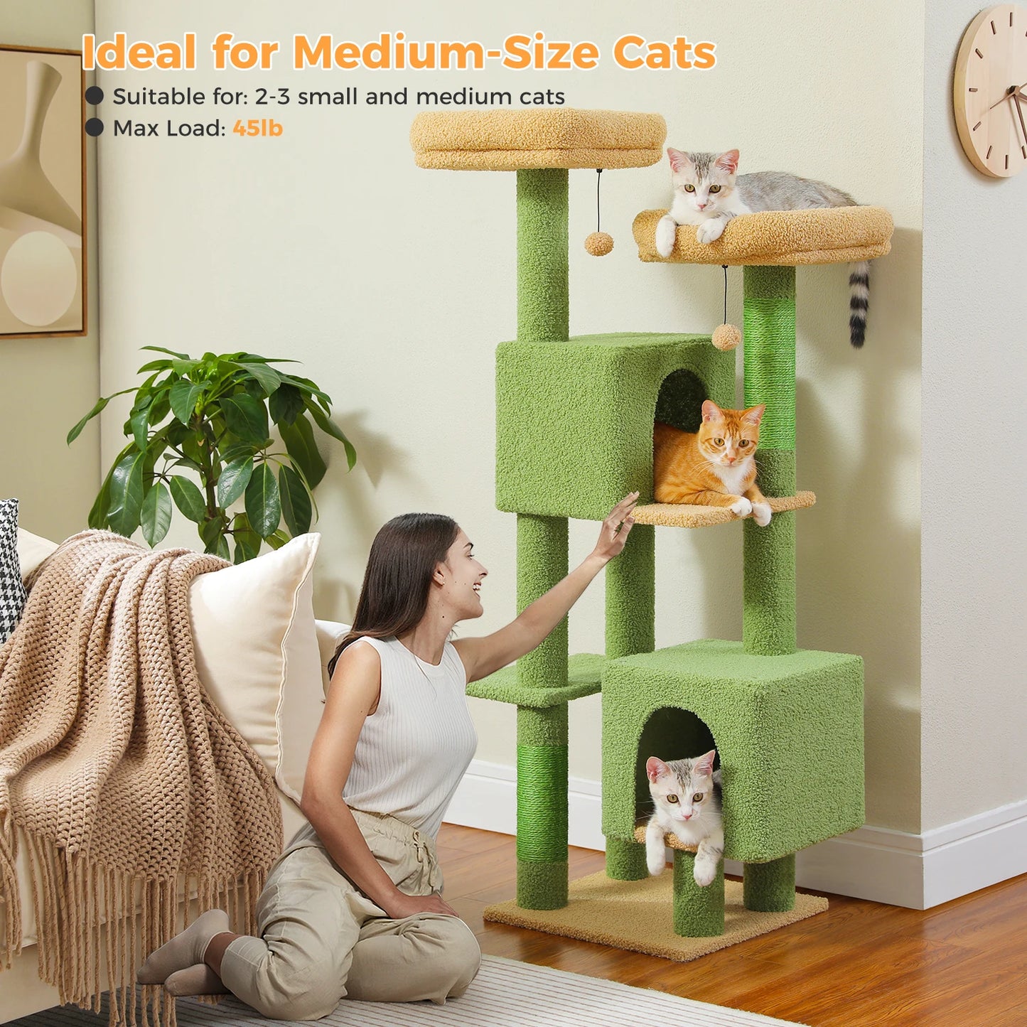 Cactus Cat Tree, 133cm Tower for Indoor