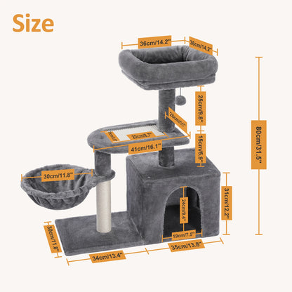Cat tree Tower for Indoor Cats, Scratching Posts, Hammock, Top Perch