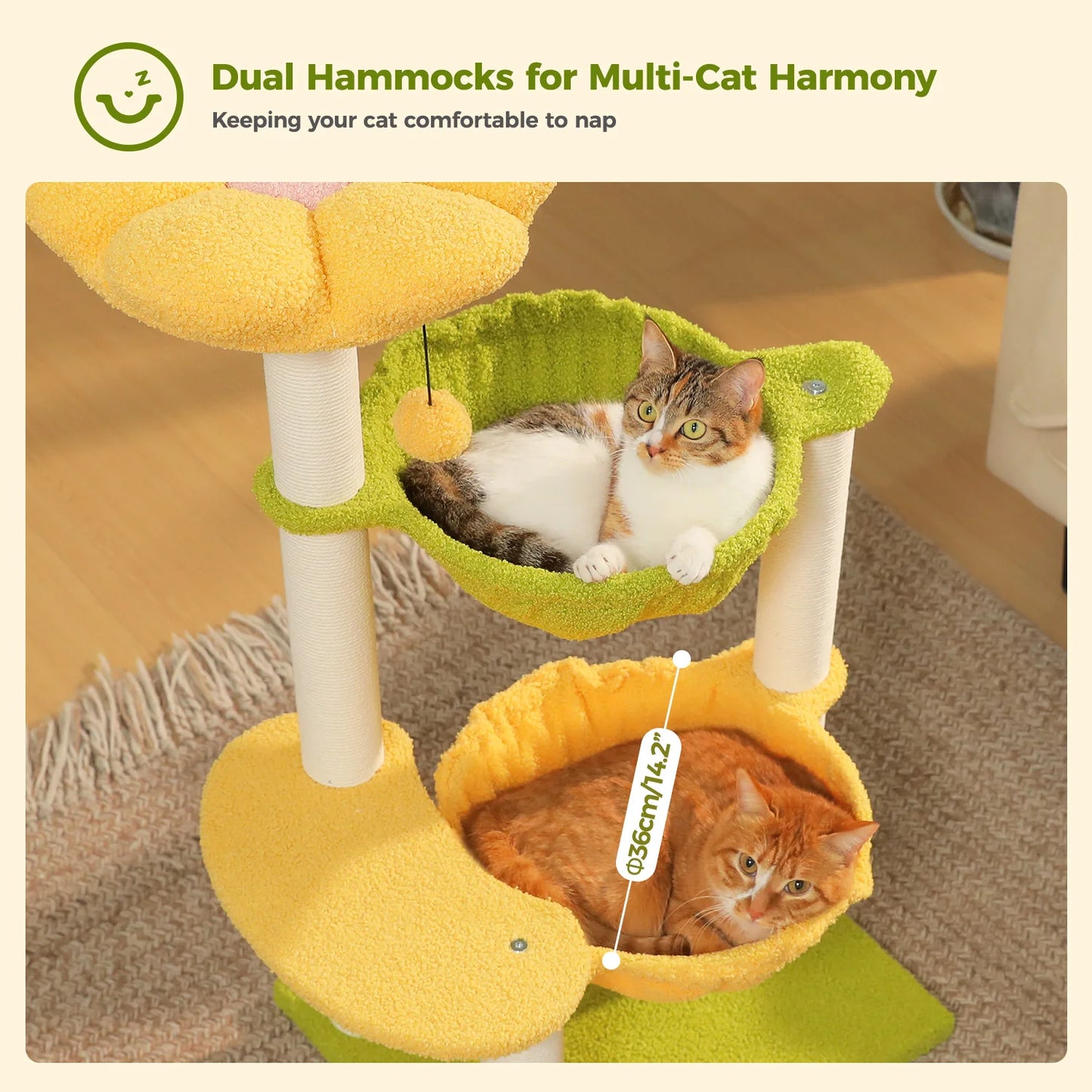 Flower Cat Tree with 2 Cozy Hammocks