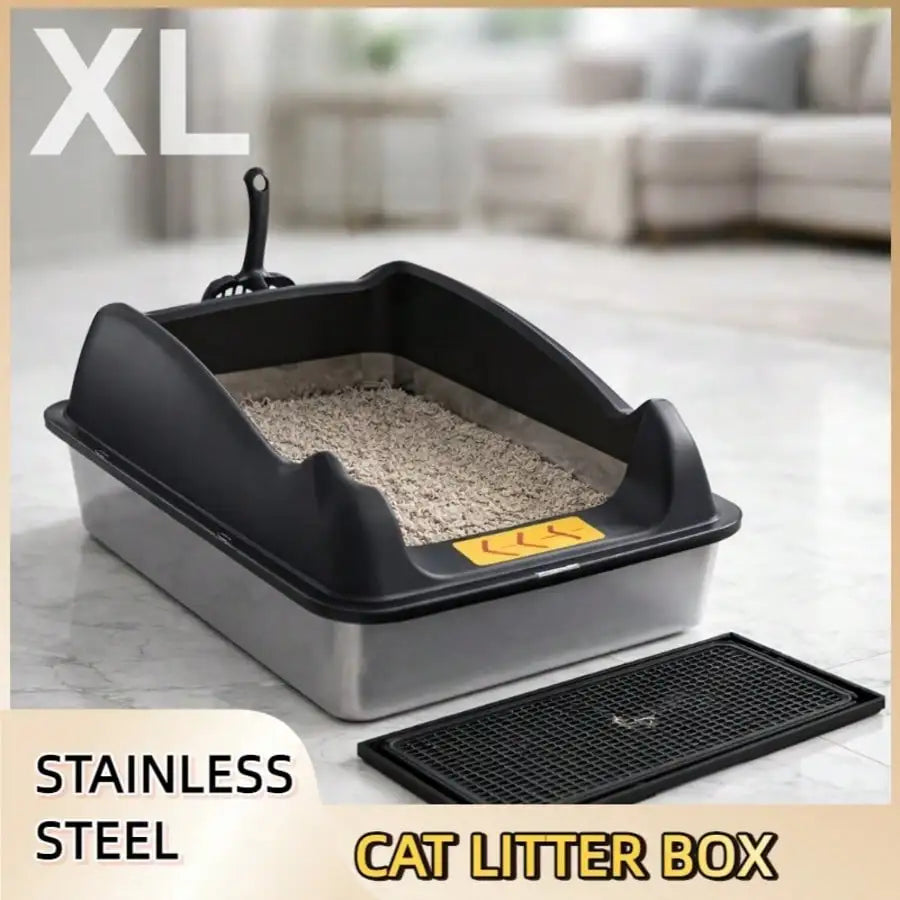 XL Stainless Steel Cat Litter Box with High Sides