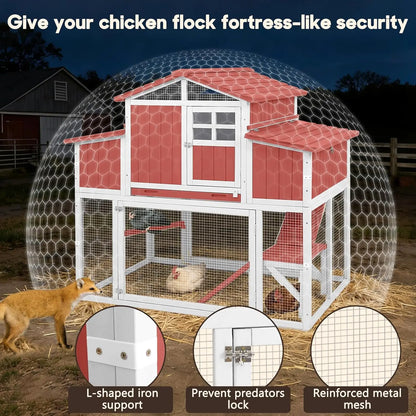 Wooden Chicken Coop 4 Nest Box Waterproof Roof