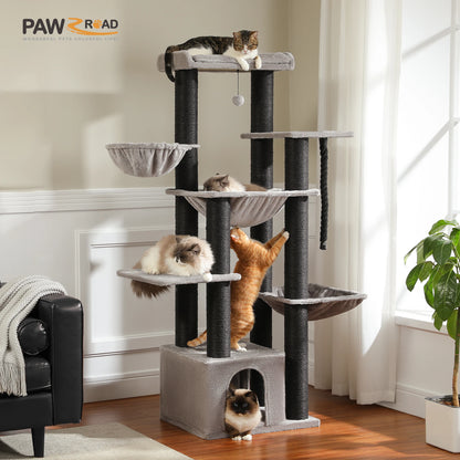 Large Cat Tree Tower for Big Cats w/Hammock, Perch