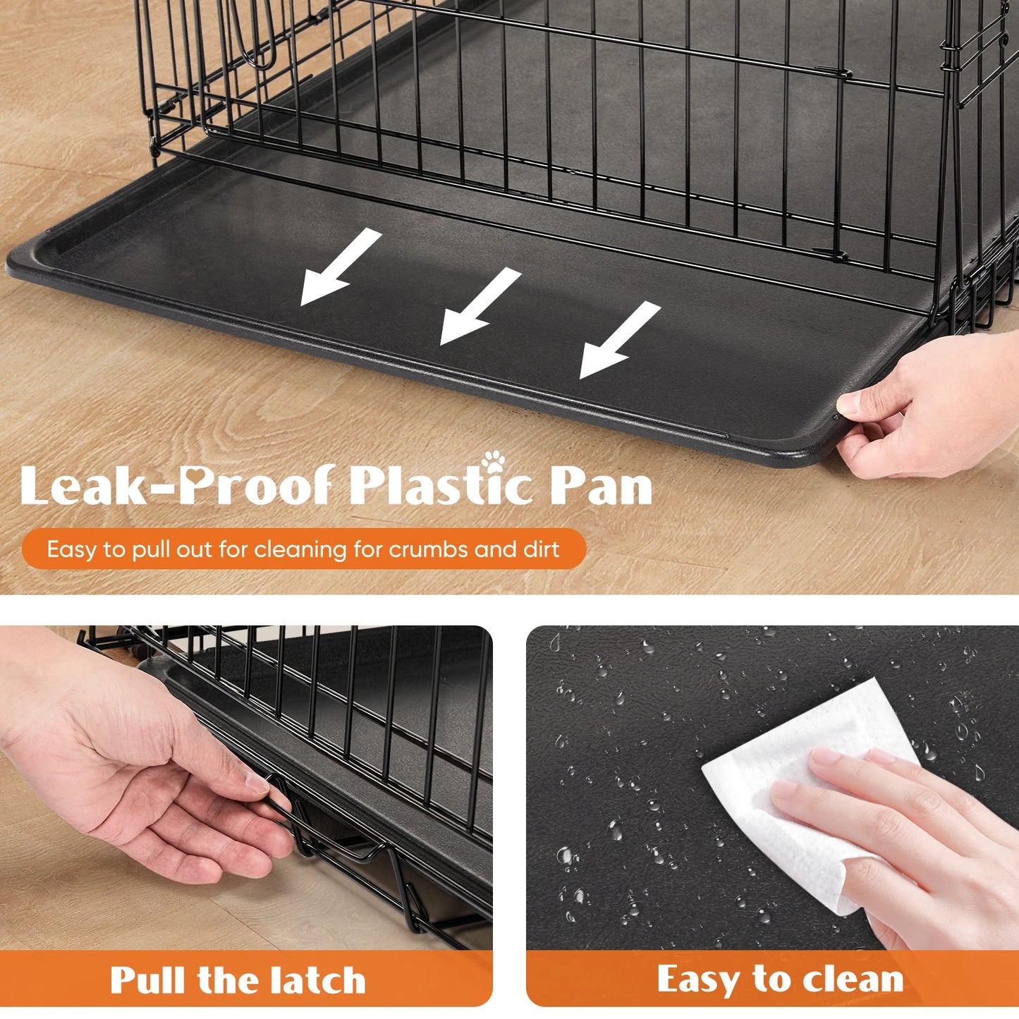 36/42/48 Inch Double Door Folding Metal Wire Dog Cage