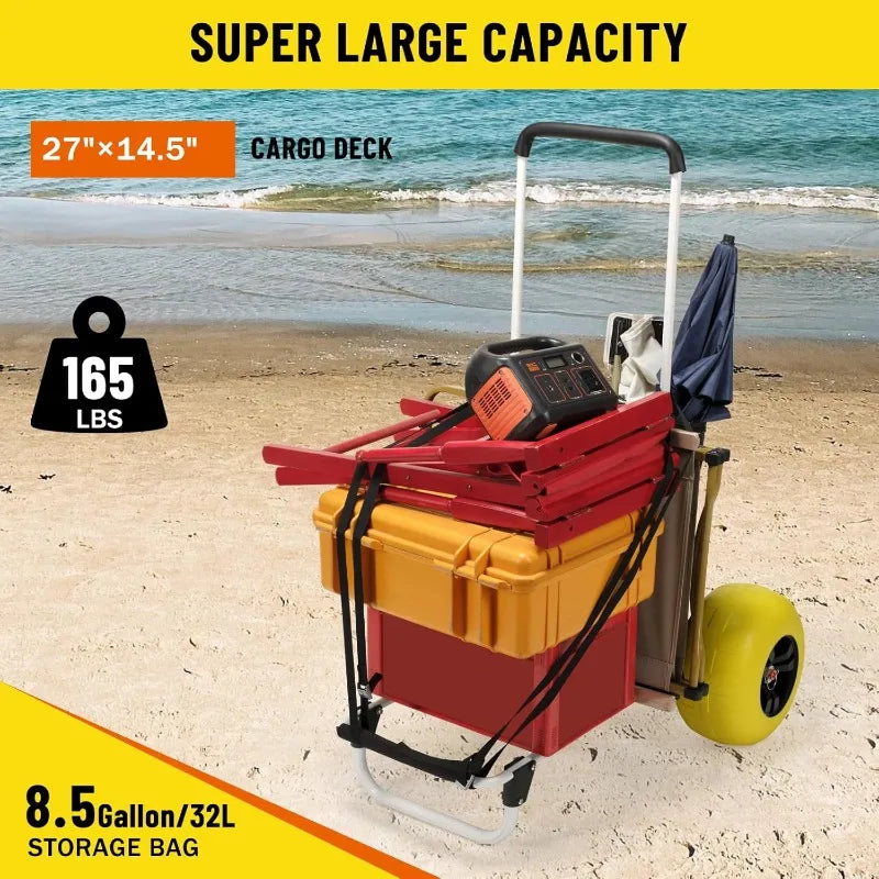 Beach Fishing Cart, 13” 165LBS Big Balloon Wheels