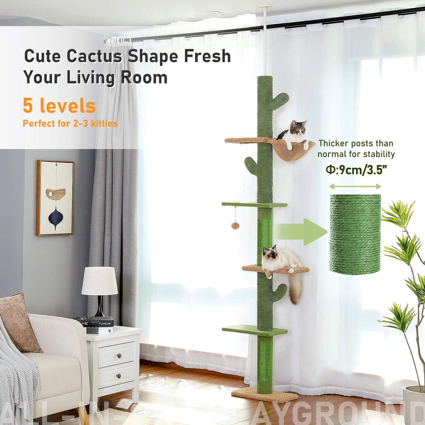 Cat Tree Floor to Ceiling Tower with Scratching Post,