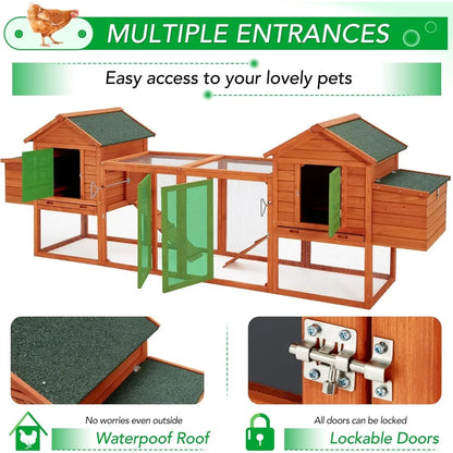 Chicken Coop for 10 Chickens with Run, Nesting Boxes,