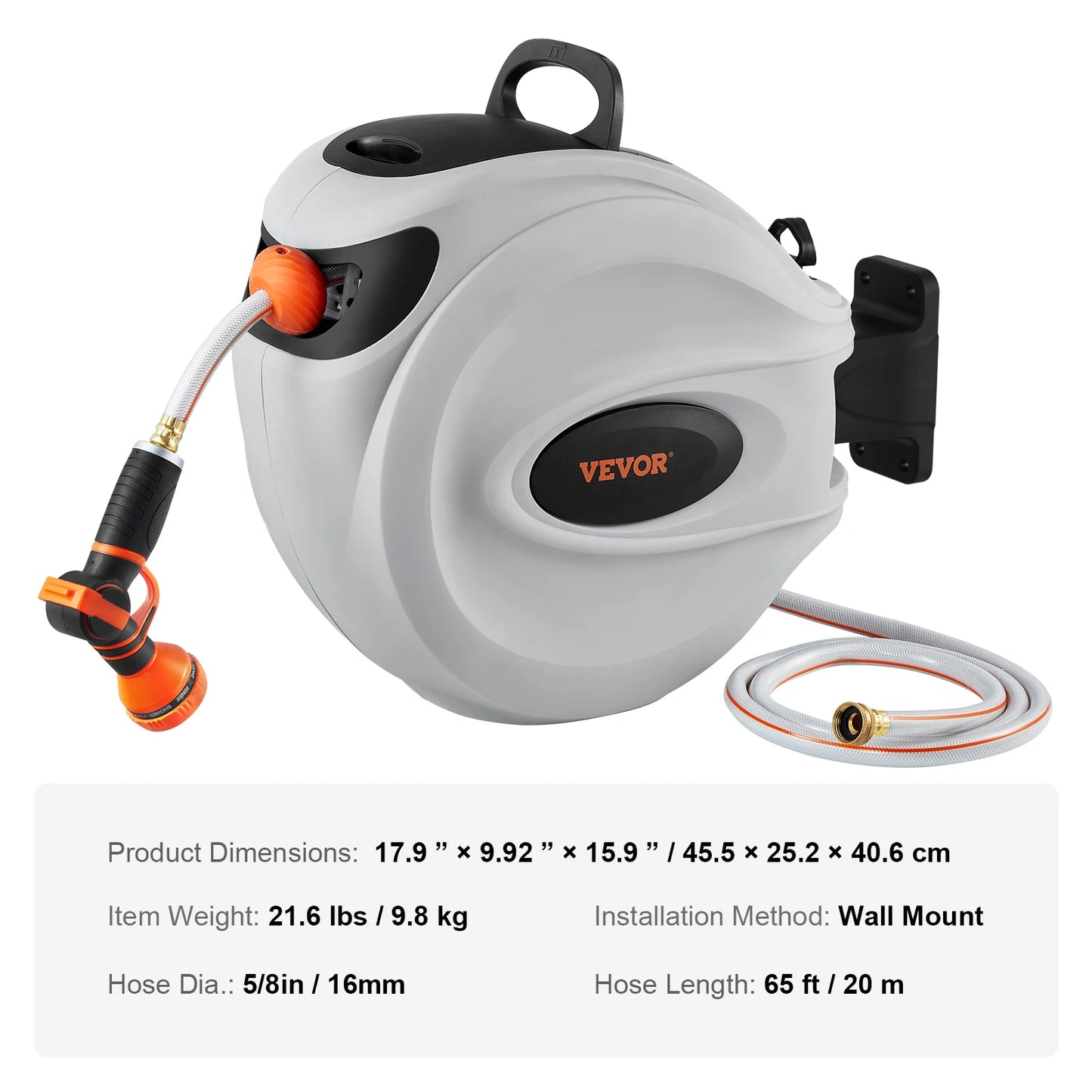 Retractable Hose Reel 65ft 5/8 Wall-Mounted