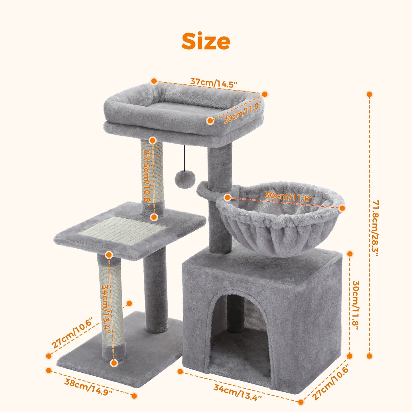Cat tree Tower for Indoor Cats, Scratching Posts, Hammock, Top Perch