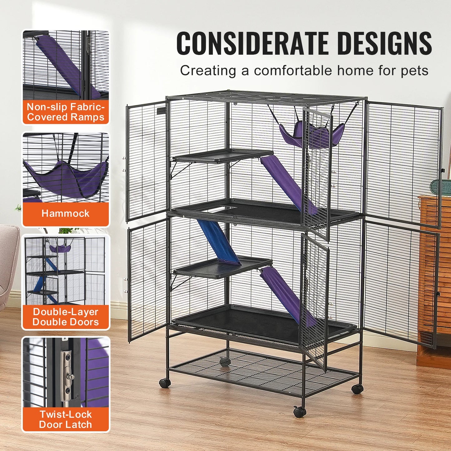 Rolling Metal Ferret Cage Large 4-Tier Critter