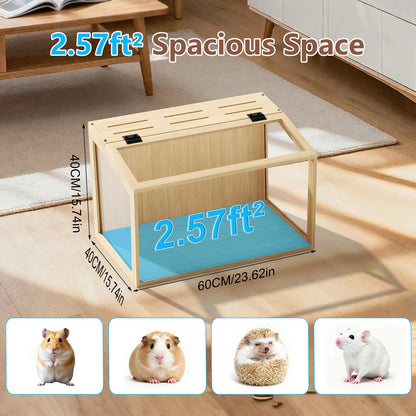 Large Wooden Hamster Cage Clear Tempered Glass
