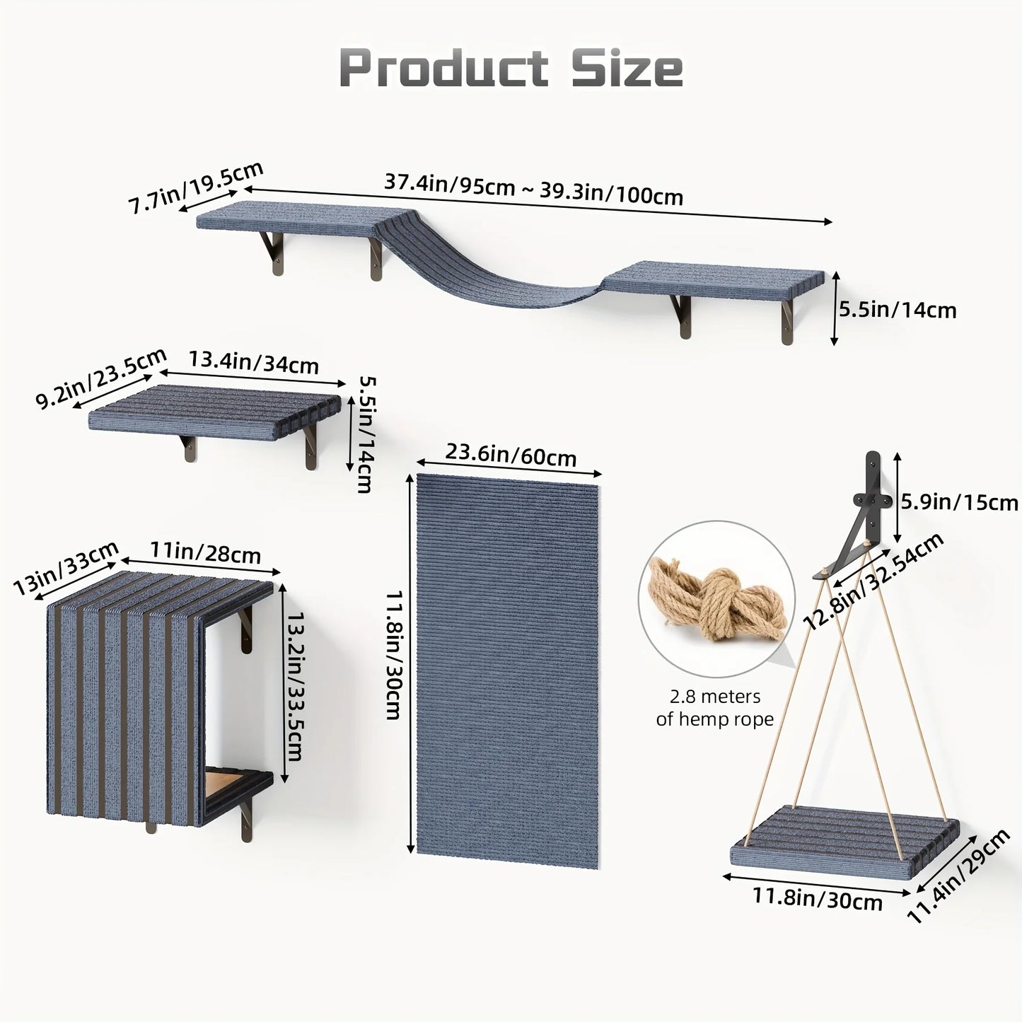 Wall Mounted Cat Climber Set, with House, Tunnel, Bridge, Perch