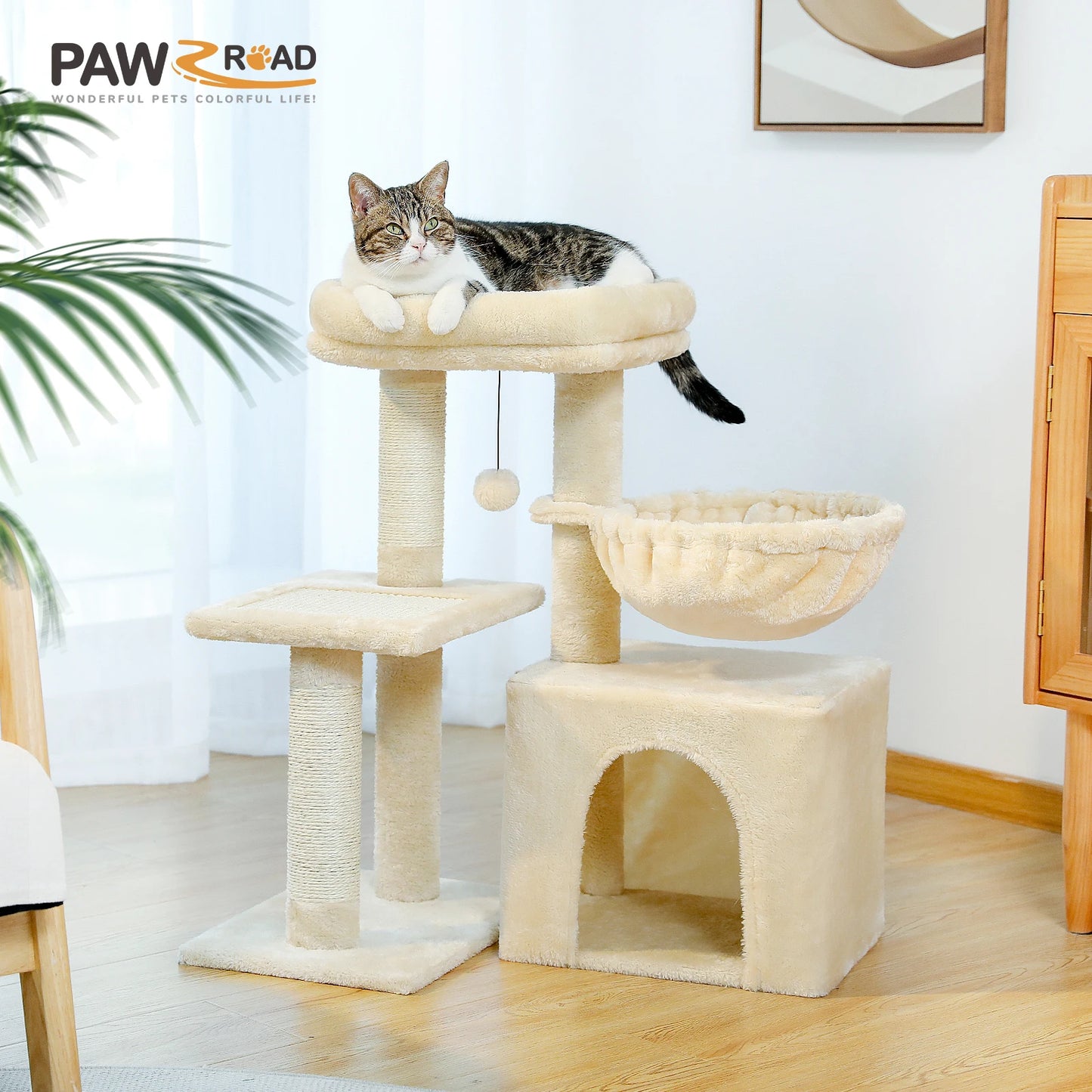Cat tree Tower for Indoor Cats, Scratching Posts, Hammock, Top Perch