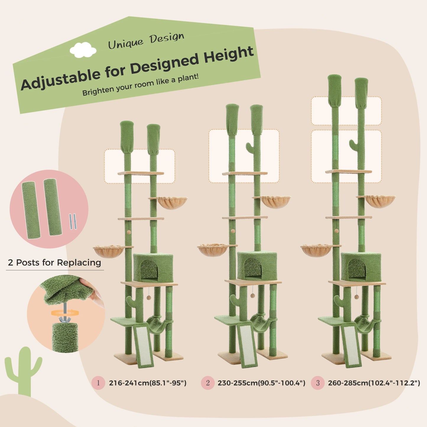 Cactus Cat Tree Floor to Ceiling Tower 7 Tiers