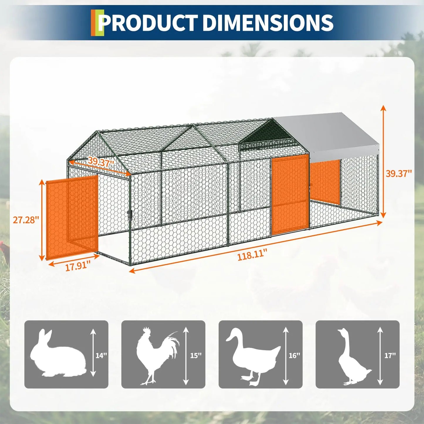 Metal Chicken Coop Heavy Duty Walk-in Chicken Runs