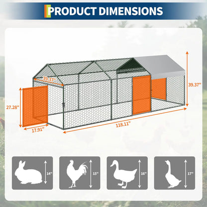 Metal Chicken Coop Heavy Duty Walk-in Chicken Runs