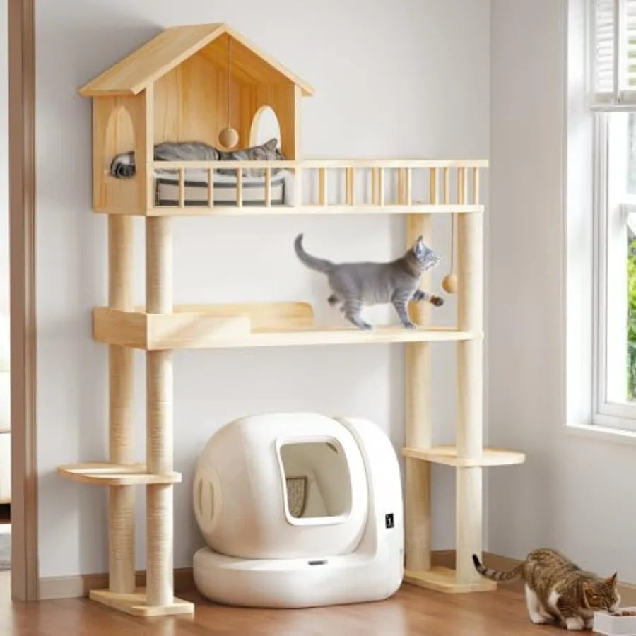 Wood Cat Tower for Automatic Litter Box