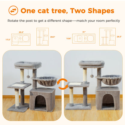 Cat tree Tower for Indoor Cats, Scratching Posts, Hammock, Top Perch