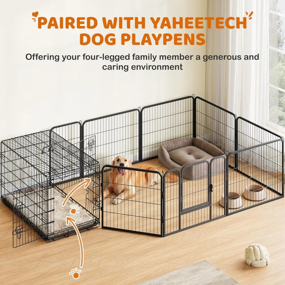 42in Double Door Dog Crate with Divider, Collapsible Metal, Travel, Black