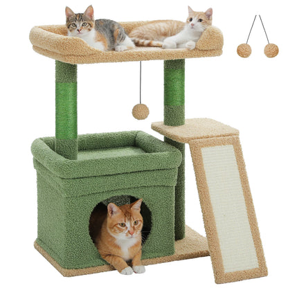 Small Cat Tree Tower Indoor, Sisal Scratching Post, Top Perch
