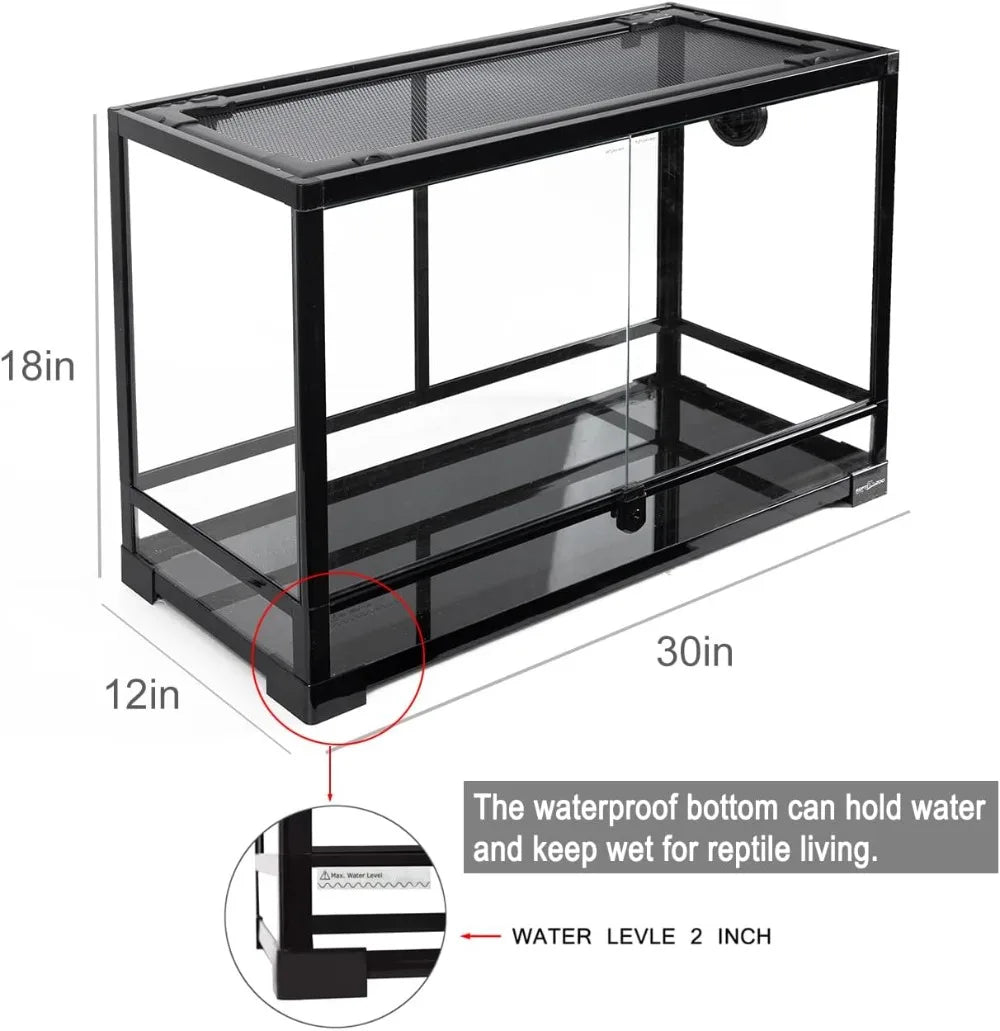 30 Gallon Reptile Terrarium, Tempered Glass Tank 30"x12"x18",