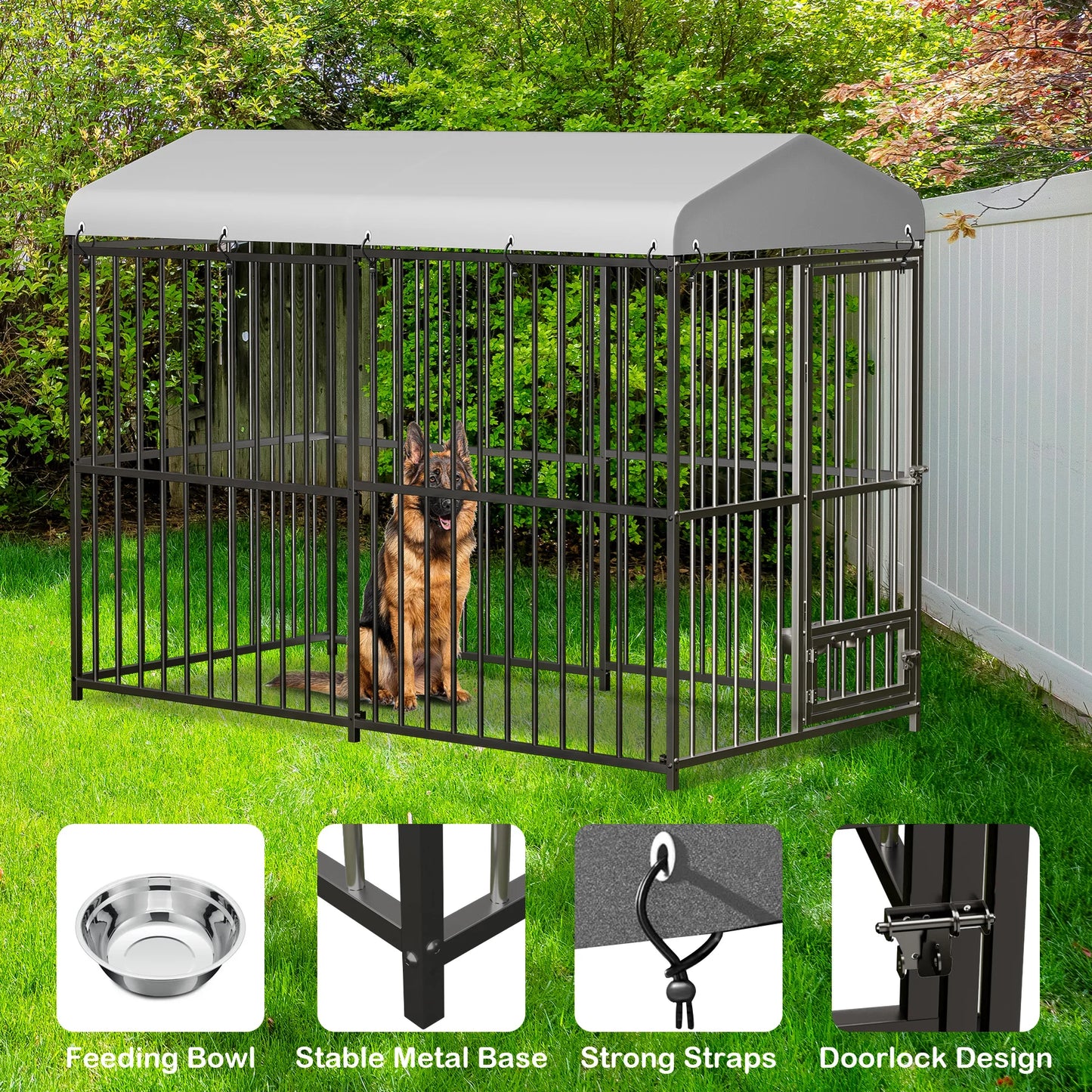 8x4x6FT Large Galvanized Metal Doghouse Outdoor
