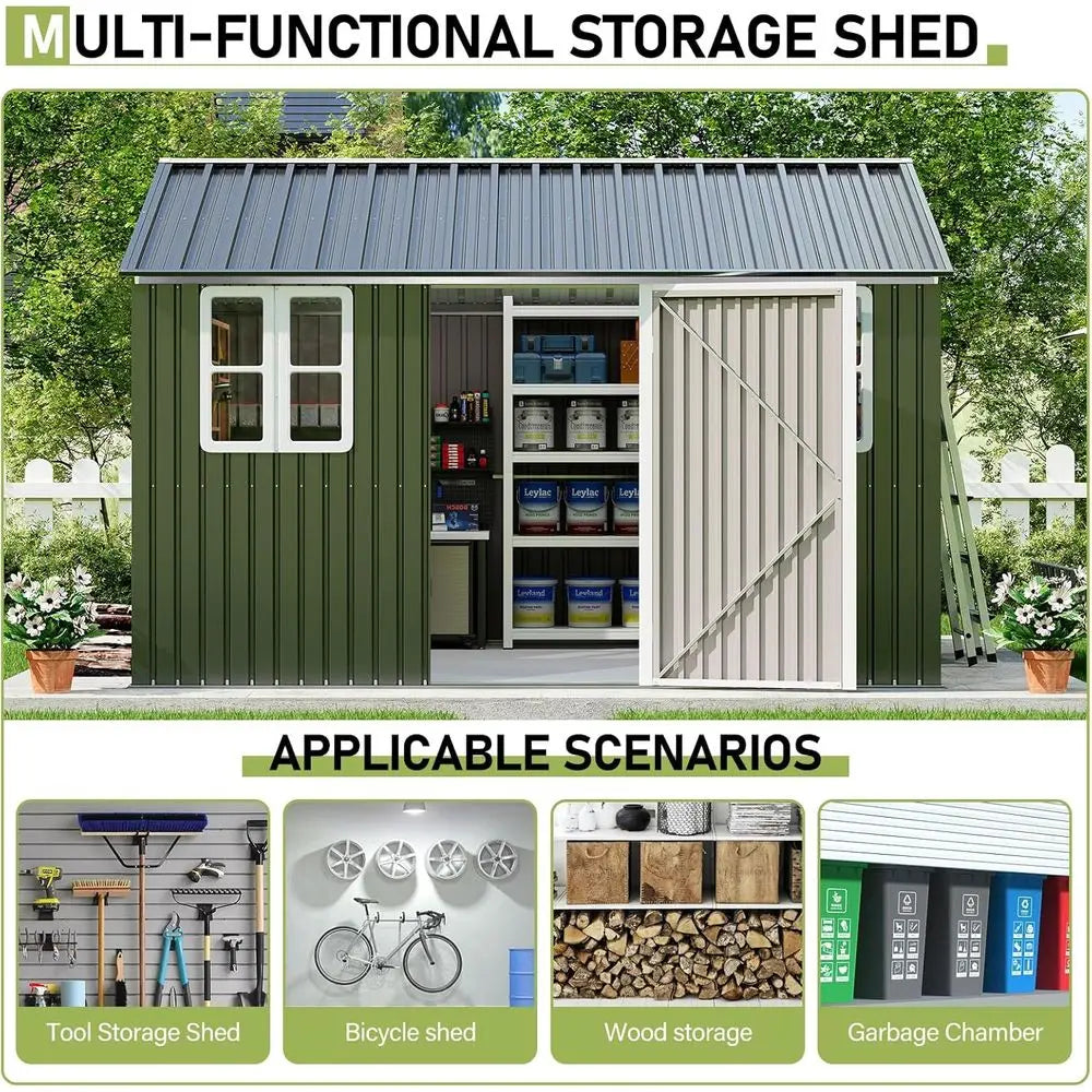10 x 12 Outdoor Storage Shed with Lockable Door and 2 Windows,