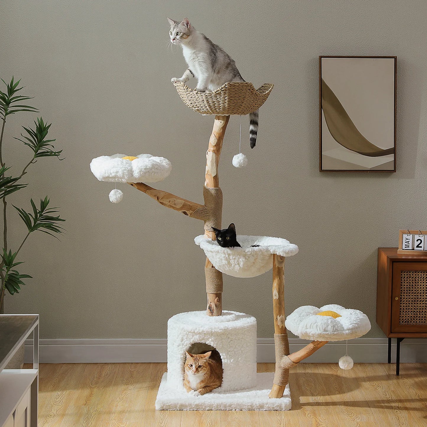Cat Tree Tower, Wicker Basket Bed, Condo, Ball
