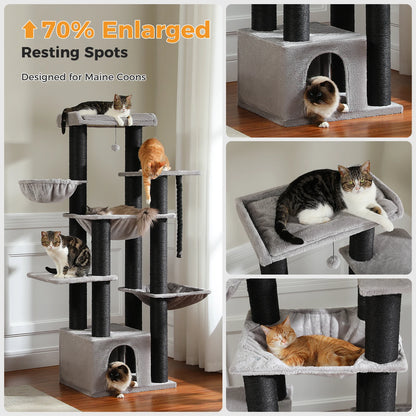 Large Cat Tree Tower for Big Cats w/Hammock, Perch