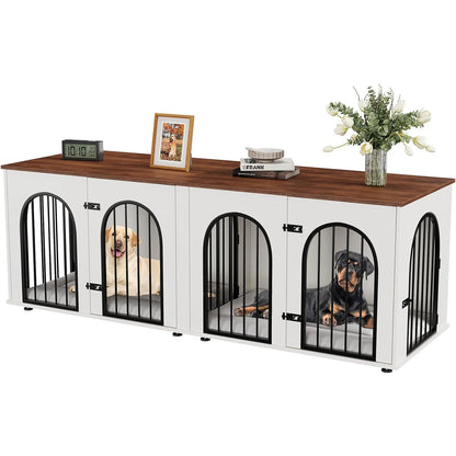 Dog Crate Furniture for 2 Dogs, 71" Indoor/w Cushions