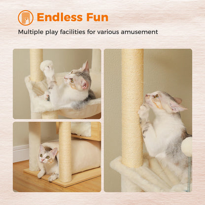 Cat Tree tower Height Adjustable Wooden with Hammock