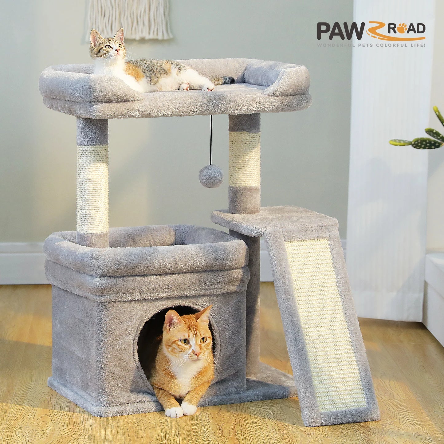 Small Cat Tree Tower Indoor, Sisal Scratching Post, Top Perch