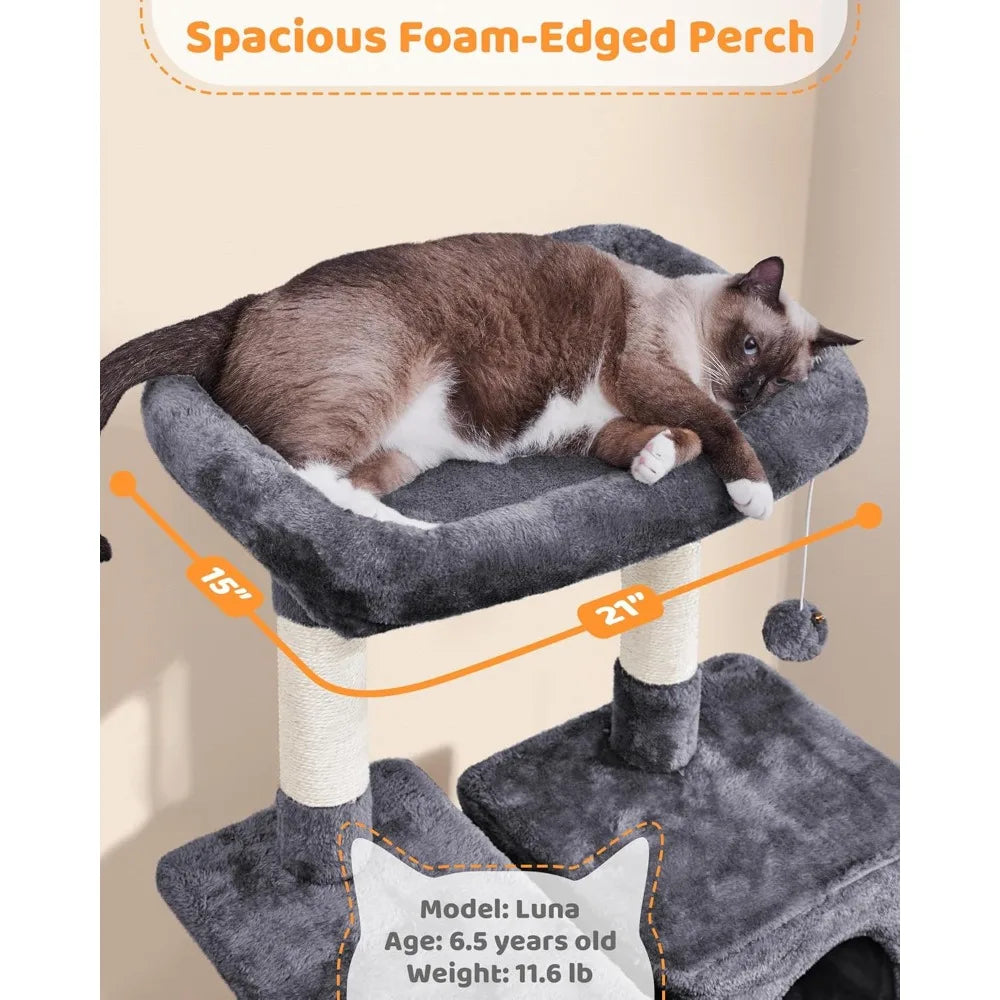 63" Cat Tree w/Sisal Scratching Posts, Condo, Hammock, Dangling Ball